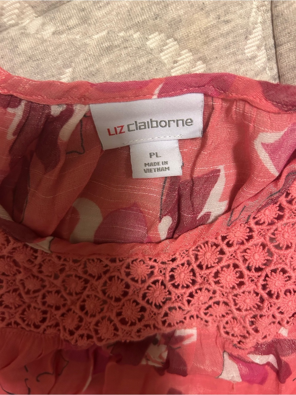 Liz Claiborne Coral Crochet Trim Floral Top